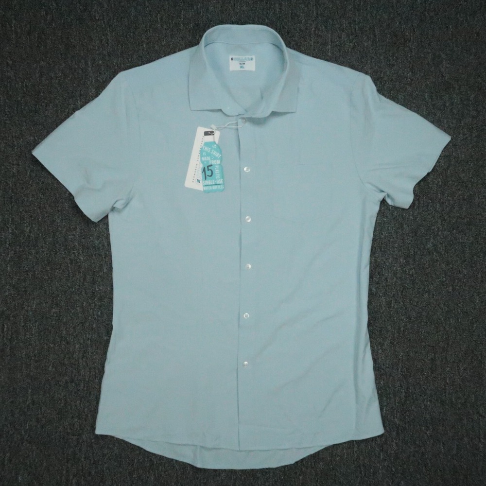 &Collar Shirt Mens Extra Large Blue‎ Slim Fit Range Button Short Sleeve NWT *